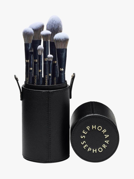 Sephora Collection 8-Piece Pro Face and Eye Brush Set in branded components on a light gray background